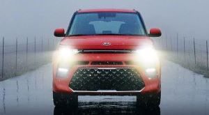 Red 2021 Kia Soul Driving in Rain Temple Hills, MD