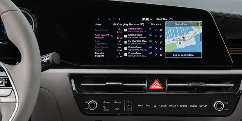 infontainment system of 2024 kia niro ev displaying gps map